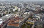 Berlin-Friedrichshain und die Spree vom Fernsehturm aus gesehen.