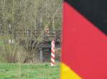 Deutsch-polnische Grenze mit Grenzpfeilern in Guben / Gubin.