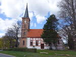 Gro�beuthen, evangelische Kirche, Fachwerkbau erbaut von 1713 bis 1714, Backsteinturm erbaut 1847 (06.04.2026)