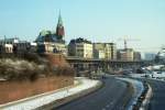 HAMBURG, 12.12.1981, Blick von den Landungsbrcken zur schwedischen Seemannskirche (eingescanntes Foto)