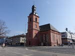 Rsselsheim, evangelische Stadtkirche, erbaut von 1790 bis 1792 durch den Baumeister Schuhknecht (20.03.2022)
