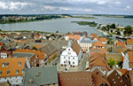 Die Wolgaster Altstadt und das Alte Rathaus von der Petrikirche aus gesehen.