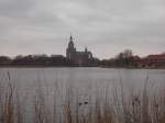 Blick ber den Frankenteich zur Stralsunder Marienkirche am 15.Mrz 2015.