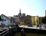 Stralsund, Blick vom Hafen, mit der Nikolaikirche im Hintergrund, Juli 20106