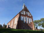 Grimersum, evangelische Kirche, frhgotischer Backsteinbau, erbaut von 1270 bis 1280 (09.10.2021)