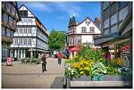 Die Poststrae im historischen Viertel von Celle, links das lteste Gebude der Stadt.