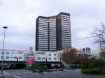 Der Porscheplatz in Essen mit dem Rathaus und dem Einkaufszentrum am 22.