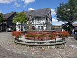 Hallenberg, Brunnen und Fachwerkhuser in der Kirchstrae (06.08.2022)