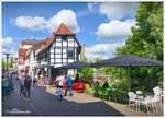 Straencaf in Detmold am Schlossteich, hbsche Fugngerzone in der Innenstadt.