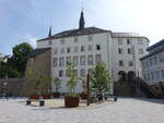 Bitburg, Rathaus am Rathausplatz, erbaut von 1953 bis 1955, Architekt Otto Vogel (22.06.2022)