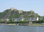 Die Burg Ehrenbreitstein fotografiert über den Rhein in Koblenz am 22.04.2011.