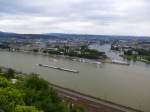 Koblenz, Blick von der Festung Ehrenbreitstein auf Koblenz und das Deutsche Eck, Sept.2014
