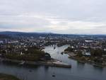 KOBLENZ-ZUSAMMENFLUSS VON RHEIN/MOSEL AM DEUTSCHEN ECK  Von der FESTUNG EHRENBREITSTEIN,der zweitgrten erhaltenen Festungsanlage Europas,  fllt der Blick auf den wohl