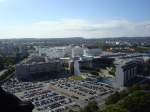 Dresden, Blick vom Rathausturm gen Sden,  auf die Prager Strae und den Hauptbahnhof,  im Hintergrund der Windberg bei Freital,  Okt.2009