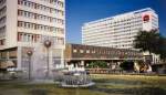 Dresden, Prager Strasse mit Wasserspielen, Foto vom September 1999