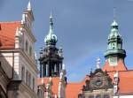 Dresden, Giebel und Trme; von links:Schloss, kathol.