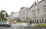 Am Roplatz in Leipzig - Die Ringbebauung von 1955 ist ein typisches Beispiel der DDR-Architektur im Stil des Sozialistischen Klassizismus, auch als Zuckerbckerstil bezeichnet.