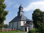 Weibach, evangelische Kirche, rechteckigee Emporensaal mit Walmdach und Dachreiter, erbaut 1782 (20.08.2023)