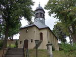 Heidersdorf, evangelische Dorfkirche, sptklassizistische Saalkirche mit eingezogenem Chor, erbaut 1852 (18.09.2023)