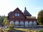 Tpferbaude auf dem Berg Tpfer im Zittauer Gebirge im September 2006, diese Berggaststtte ist seit 80 Jahren auen und innen kaum verndert worden.