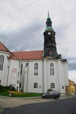 Groenhain, Marienkirche, erbaut von 1746 bis 1748 durch Johann George Schmidt,   Kirchturm von 1802, Kreis Meien (23.07.2011)