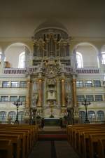 Groenhain, Marienkirche, Nordseite mit Kanzelaltar und Orgel von Friedrich   Wilhelm Mieth, Kreis Meien (23.07.2011)