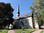 Mhlau, evangelische Kirche, mittelalterliche Saalkirche, erbaut um 1500 (16.09.2023)