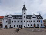 Freiberg, Rathaus mit Uhrturm am Obermarkt, erbaut 1410 (18.09.2023)