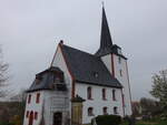 Niedersteinbach, evangelische Kirche, spätromanische Chorturmkirche, erbaut von 1200 bis 1250, umgestaltet 1754 (31.03.2024)
