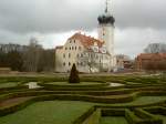 Delitzsch, Barockschloss mit Schloßgarten, Schlossturm von 1389 (31.03.2012)