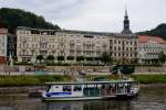 Uferpromenade in Bad Schandau, aufgenommen am 30.08.2012 vom Personendampfer  Meissen  aus.