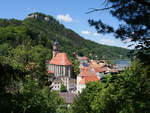 Blick auf Kirche und Festung (240 Meter ber der Elbe) Knigstein (Schsische Schweiz); 29.05.2020  