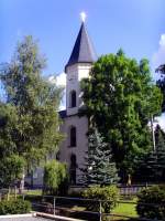 Blick auf die evangelische Kirche Erlbach, August 2007.