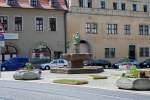 Der Eselsbrunnen, eines der Wahrzeichen der Stadt, auf dem Alten Markt in Halle/S.