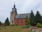 Mechau, evangelische Kirche, Backsteinkirche erbaut von 1897 bis 1898, Feldsteinturm 13.