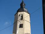 Laucha an der Unstrut - Markt - Glockenaufzug - Die erste Glocke wird am Kran nach oben gehoben - Foto vom 09.10.2009   