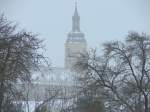 Laucha an der Unstrut - im Griff von Tief  Daisy  - Blick zur Kirche durch den wehenden Schnee - 10.01.2010  