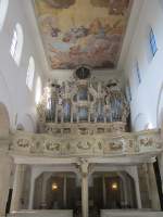 Huysburg, Orgel der Klosterkirche, erbaut 1760 durch Orgelbauer Adolar Papenius,   Prospekt von Bildhauer Bartholdi (01.10.2012)