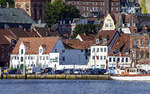 Blick auf die Flensburger Schiffbrcke vom Osthafen.
