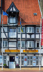 Fachwerkhaus an der Schiffbrücke in Flensburg.
