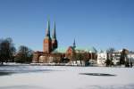 Blick ber den Mhlenteich zum Lbecker Dom, 15.03.2013