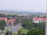 Blick auf Erfurt-Gispersleben, im Hintergrund ist die Anschlustelle der A71 Schweinfurt-Sangerhausen zusehen, auerdem die B4 Erfurt-Nordhausen; 09.07.2007