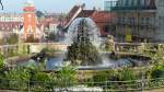 Gotha Brunnen mit Blick auf das Rathaus