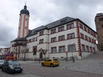 Weida, Renaissance Rathaus am Markt, erbaut von 1587 bis 1589 (29.04.2023)