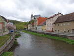Weida, Ausblick auf den Fluss mit der Osterburg (29.04.2023)