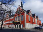 Arnstadt, historisches Rathaus am Markt, erbaut von 1582 bis 1586 (16.04.2022)