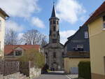 Unterprlitz, evangelische Kirche, erbaut von 1864 bis 1866 im neuromanischen Stil (16.04.2022)