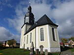 Unterkoskau, evangelische Friedenskirche, Kirchturm erbaut 1606, Langhaus erweitert von 1821 bis 1822 (19.10.2022)