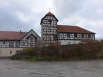 Mehmels, Gemeindeamt und evangelische Fachwerkkirche, erbaut 1702 (15.04.2022)