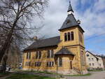Niederschmalkalden, evangelische Kirche, erbaut von 1899 bis 1901 im neuromanischen Stil (15.04.2022)